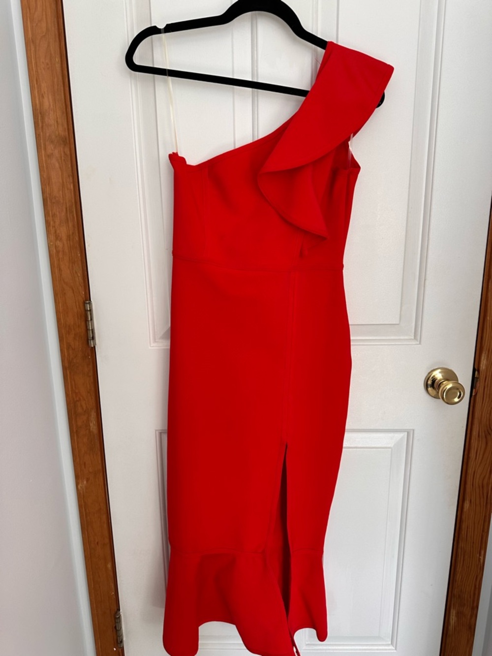 Red One-Shoulder Bodycon Midi Dress